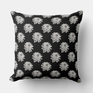 Almofada Padrão de crisântemo - Monocromo em Preto