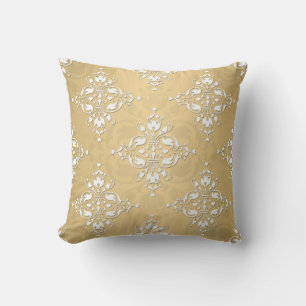 Almofada Padrão de Damasco Amarelo Dourado e Branco