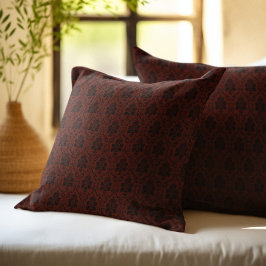 Almofada Padrão de Damasco Burgundy e Preto