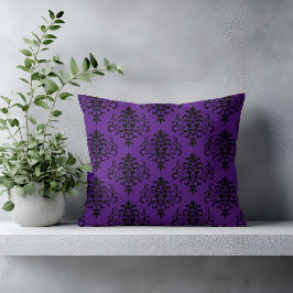 Almofada Padrão de Damasco Preto Roxo Gótico