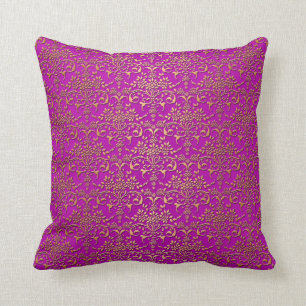 Almofada Padrão de Damasco Roxo e Dourado Chique