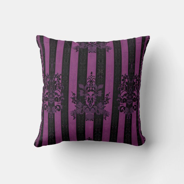 Almofada Padrão de Damasco Roxo e Preto (Verso)