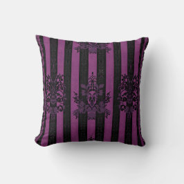 Almofada Padrão de Damasco Roxo e Preto