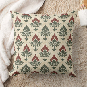 Almofada Padrão de Damasco Vermelho Verde Vintage (2)