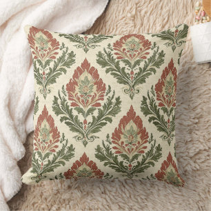Almofada Padrão de Damasco Vermelho Verde Vintage (5)