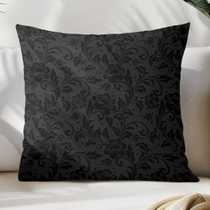 Almofada Padrão de Damasco Vintage Monocromático Preto