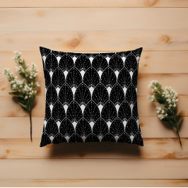 Almofada Padrão de Deco de Arte Branca em Fundo Preto