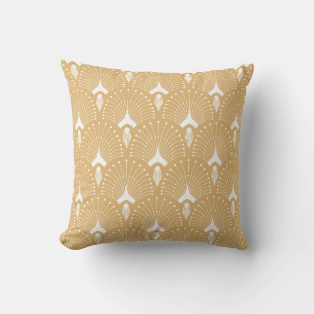 Almofada Padrão de deco de arte branco e dourado (Frente)