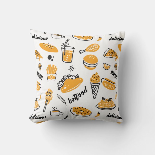 Almofada Padrão de Desenho à Mão de Comida Rápida Retro (Frente)