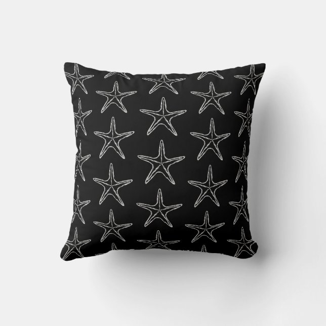 Almofada Padrão De Desenho De Starfish Em Preto (Verso)