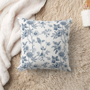 Almofada Padrão de Desenho Floral Azul Clássico