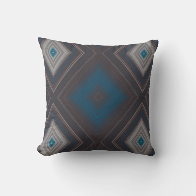 Almofada Padrão de Diamante Azul e Turquesa (Frente)