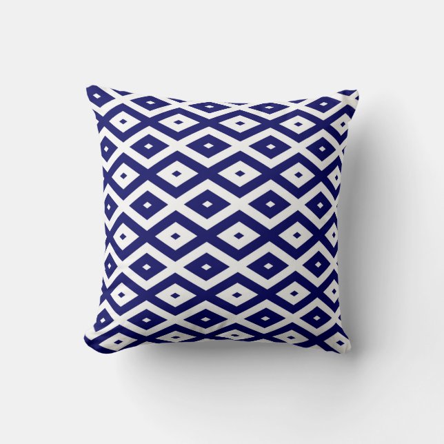 Almofada Padrão de diamante branco e azul-marinho (Frente)