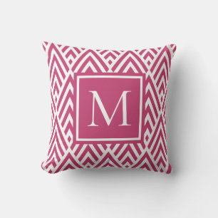Almofada Padrão de Diamante de Seta de Monograma Rosa Profu