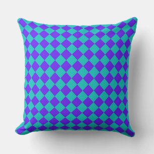 Almofada Padrão de Diamante do Verificador de Teal Roxo