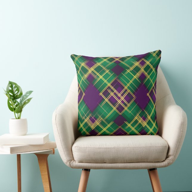 ALMOFADA PADRÃO DE DIAMANTE VERDE E ROXO ORNADO (Cadeira)