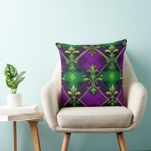 ALMOFADA PADRÃO DE DIAMANTE VERDE E ROXO ORNADO (Cadeira)
