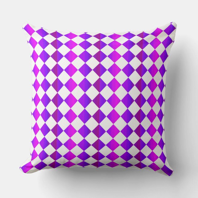 Almofada Padrão de diamante xadrez roxo rosa branco  (Frente)