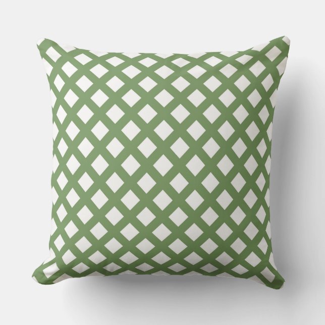 Almofada Padrão de Diamante Xadrez Verde Branco (Frente)