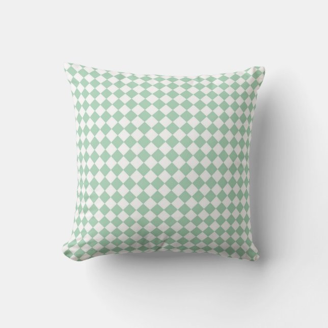 Almofada Padrão de Diamante Xadrez Verde Branco  (Frente)