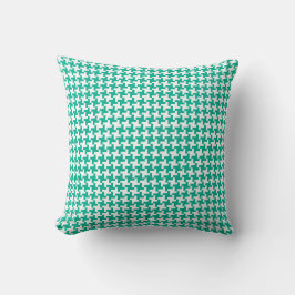 Almofada Padrão de Dogtooth Branco e Verde Esmeralda