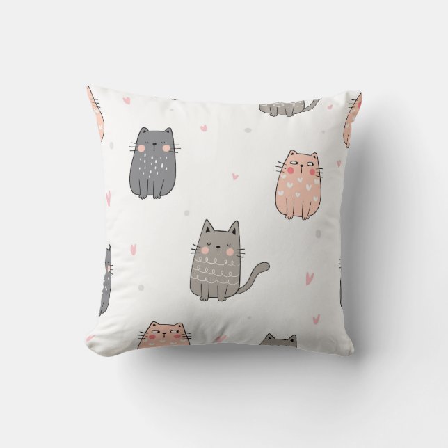Almofada Padrão de Doodles Gatos (Frente)