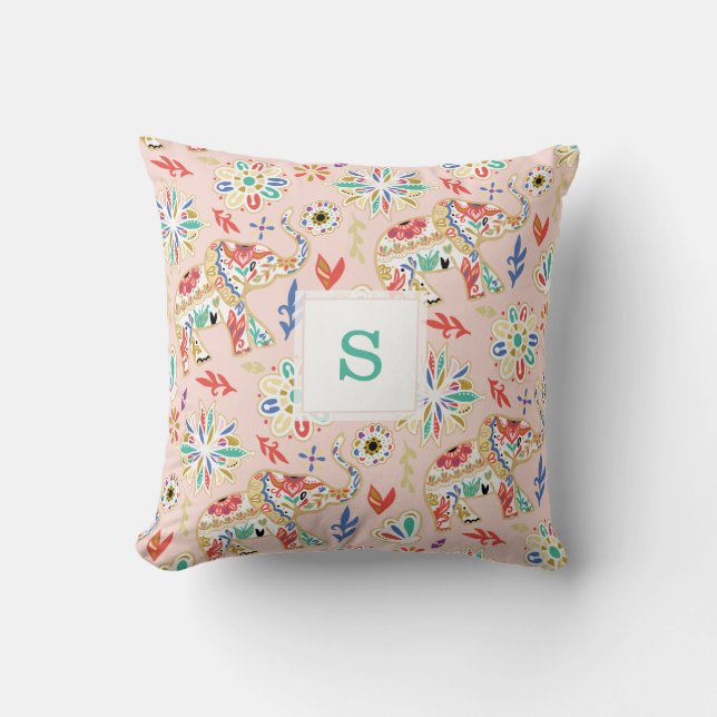 Almofada Padrão de Elefante Decorativo Floral Elegante (Frente)