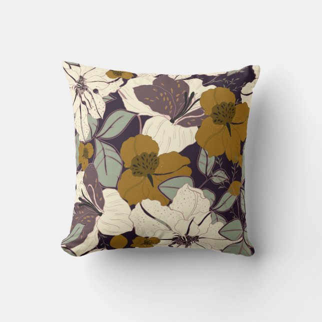 Almofada Padrão de elegância com flores e folhas. Floral vi (Frente)