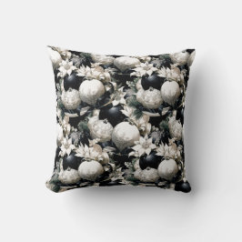 Almofada Padrão de Enfeites de natal branco preto Elegante