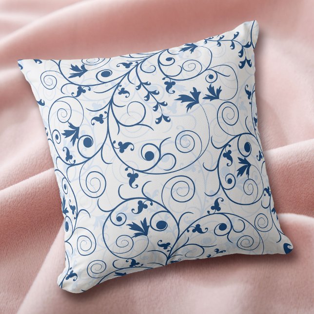 Almofada Padrão de espiral azul floral em branco (Criador carregado)
