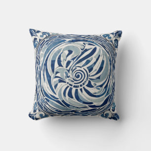 Almofada Padrão de espiral branco azul 02