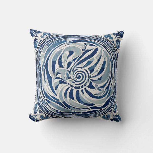 Almofada Padrão de espiral branco azul 02 (Frente)