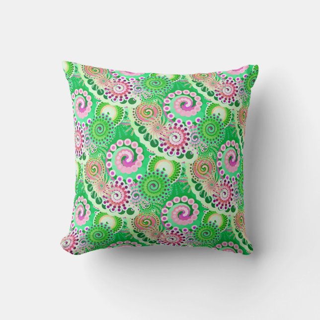 Almofada Padrão de espiral frontal, verde, rosa, multifunci (Frente)