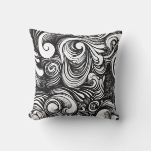 Almofada Padrão de espiral preto e branco