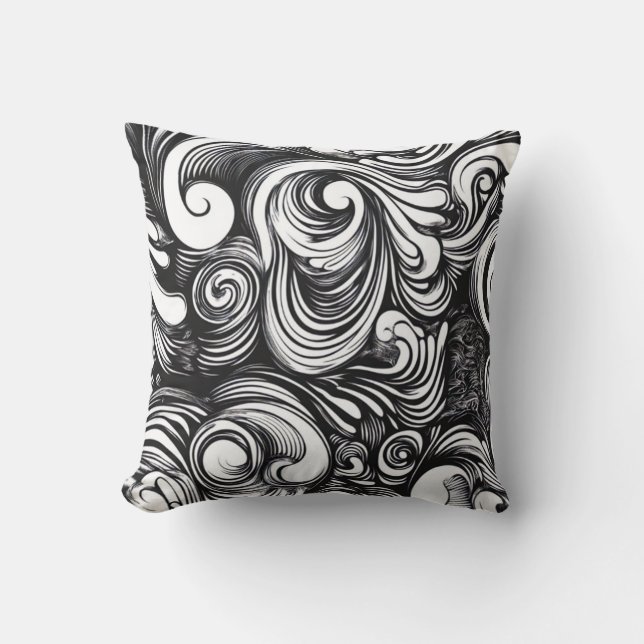Almofada Padrão de espiral preto e branco (Frente)