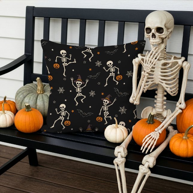 Almofada Padrão de Esqueleto Dançante de Halloween Fofo Pre (Criador carregado)