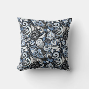 Almofada Padrão de Estampa Paisley Branco e Azul