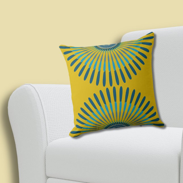 Almofada Padrão de Estrela Amarelo-Azul Encantador (Charming Summer Yellow-Blue Feathery Star Pattern Throw Pillow)