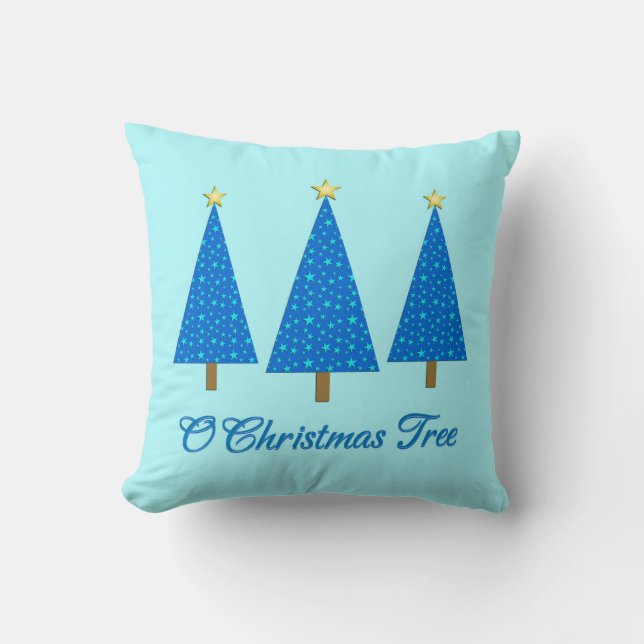 Almofada Padrão de Estrela Azul Árvores de Natal Modernas (Frente)