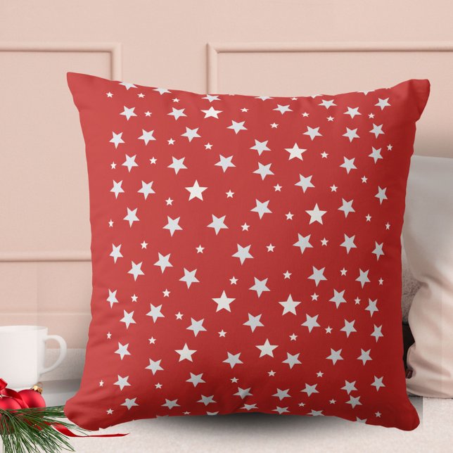 Almofada Padrão de Estrela Branca no Vermelho (Criador carregado)