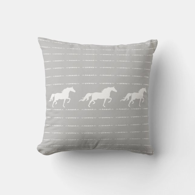 Almofada Padrão de estrela elegante & cavalos em cinza & br (Frente)