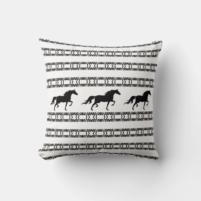 Almofada Padrão de estrela elegante & cavalos em preto e br (Frente)