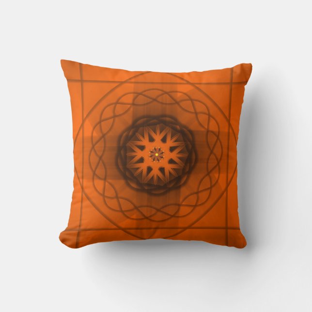 Almofada Padrão de Estrela Geométrica Laranja (Frente)