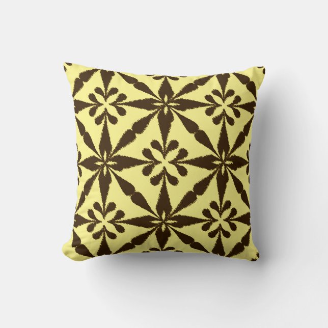 Almofada Padrão de estrela Ikat - Castanho e Amarelo (Frente)