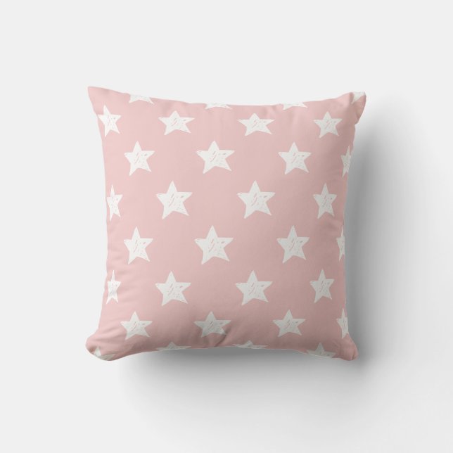 Almofada Padrão de Estrela Rosa e Branco (Frente)
