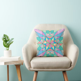 Almofada Padrão de Estrela Triangular Mosaico Pastel Retro