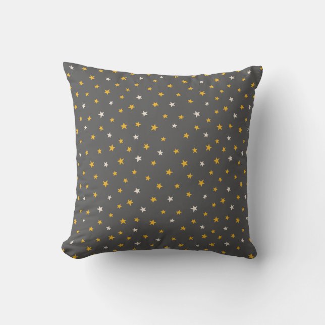Almofada Padrão de estrelas cinza elegante amarelo branco  (Frente)