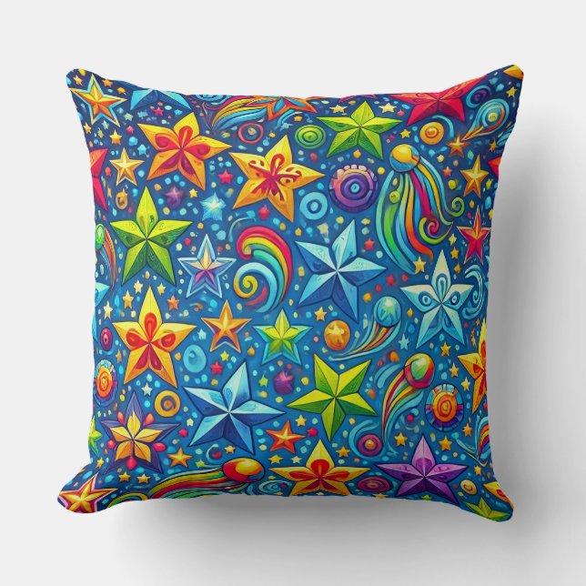 Almofada Padrão de estrelas coloridas (Frente)
