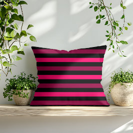 Almofada Padrão de Faixa Preto Rosa Magenta