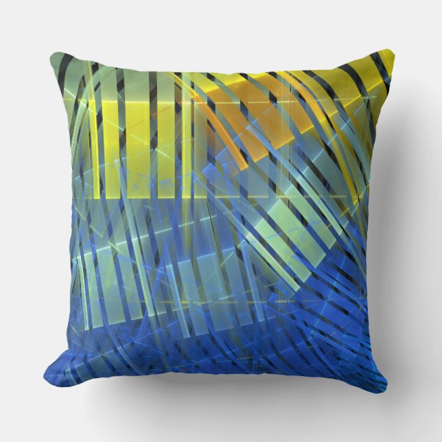 Almofada Padrão de faixas fractais verde-laranja azul (Frente)